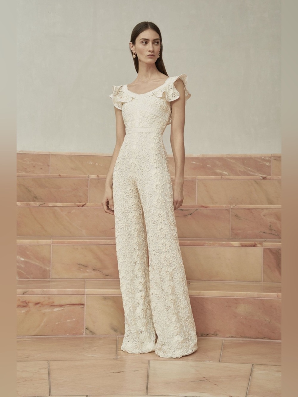 Alexis Edlyn Ivory Floral Lace Wide Leg Jumpsuit Size Small